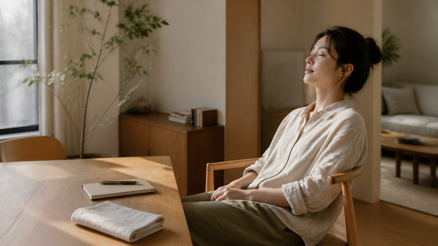 仕事や家事の合間に静かな休憩時間を過ごすイメージ